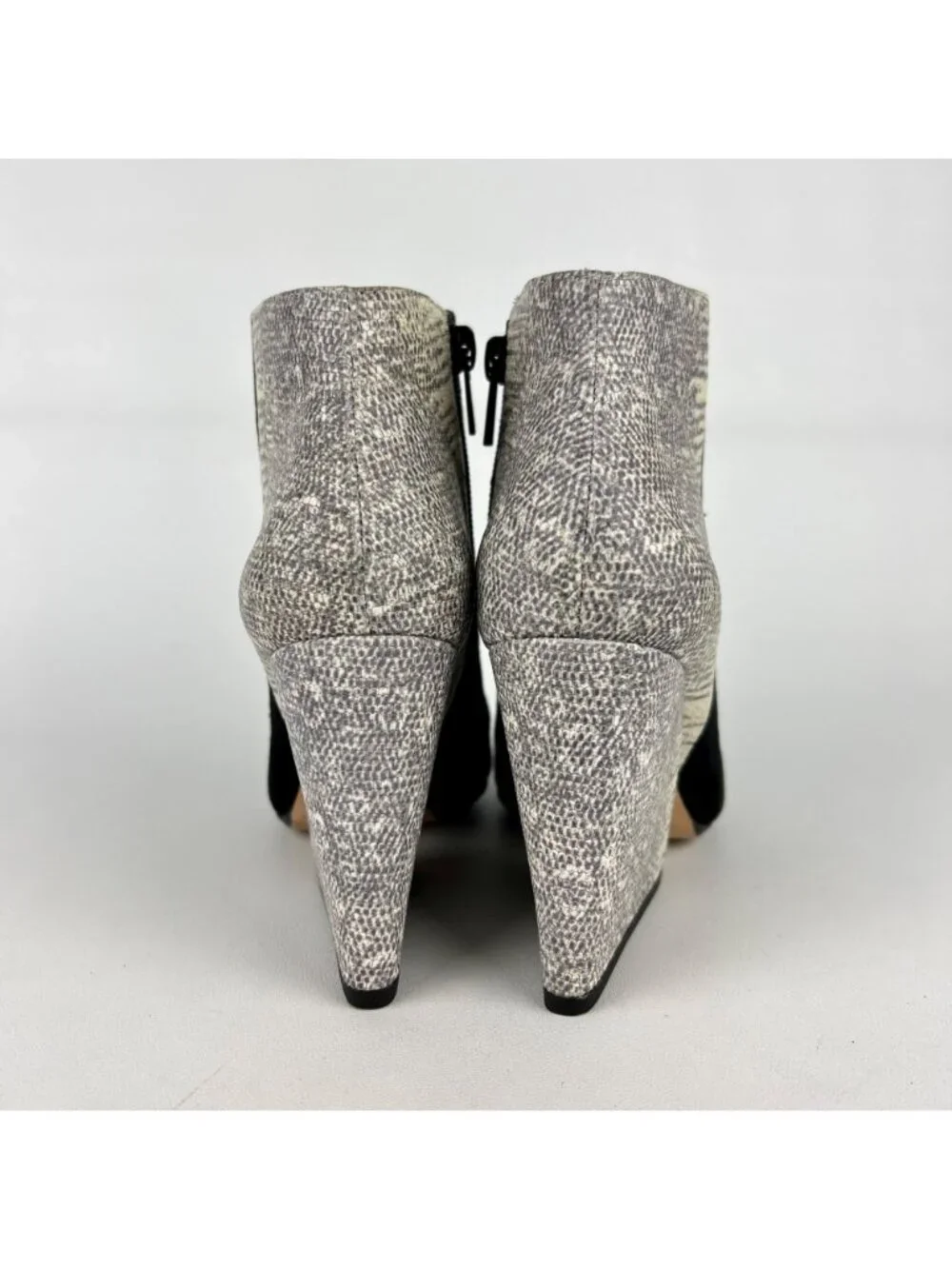 Loeffler Randall Lia Black Ivory Suede Snake Print Block Heel Bootie 6
